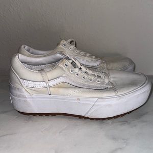 Used Vans old skool stacked sneakers with gum sole in white
